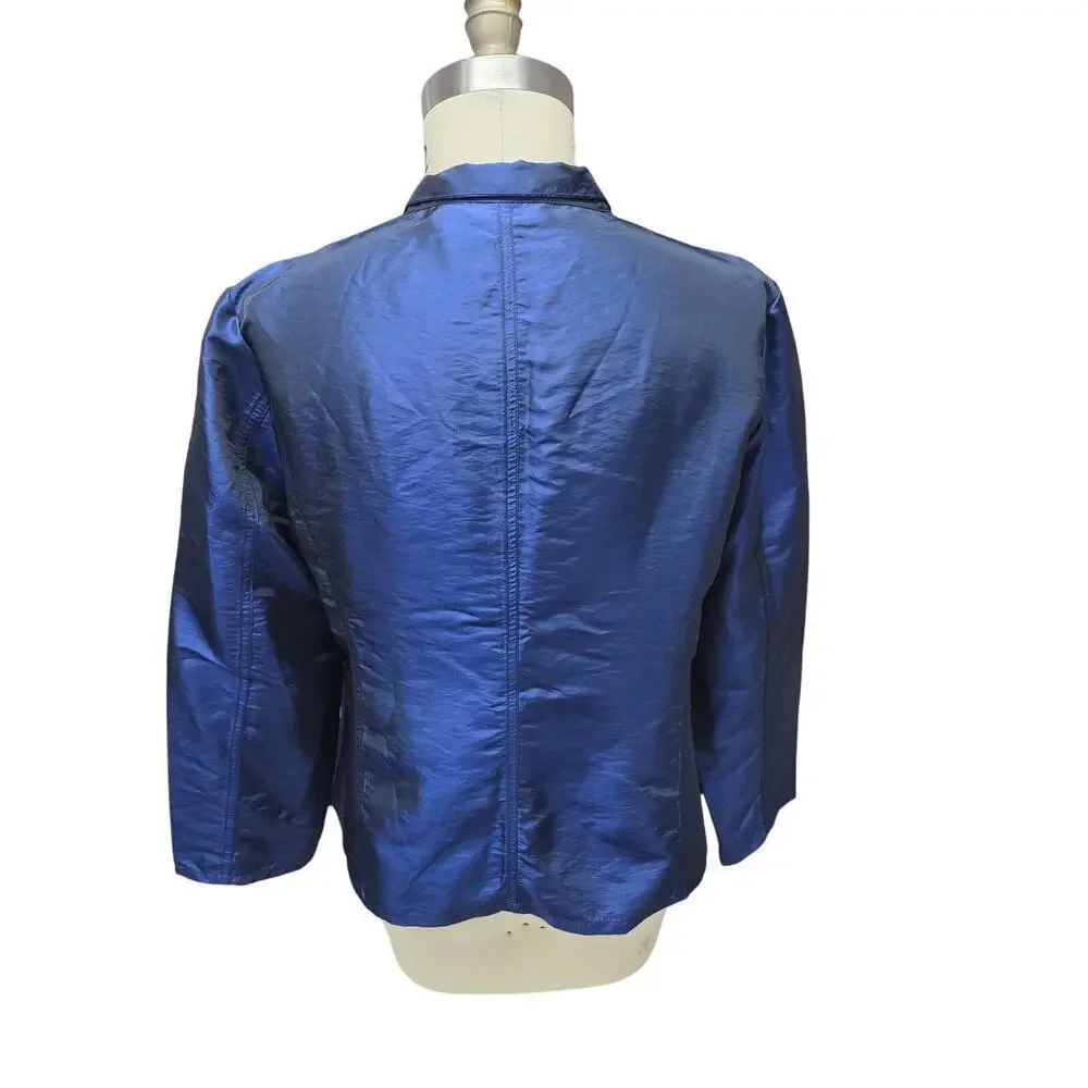 Chico’s Blue Iridescent Short Jacket w/ Pockets Size 2 (M/L)